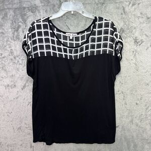Carol Rose Lg top black white sheer bodice rayon sleeveless
